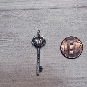 Sterling Silver Key Pendant  With Diamond and 10k Gold Accents